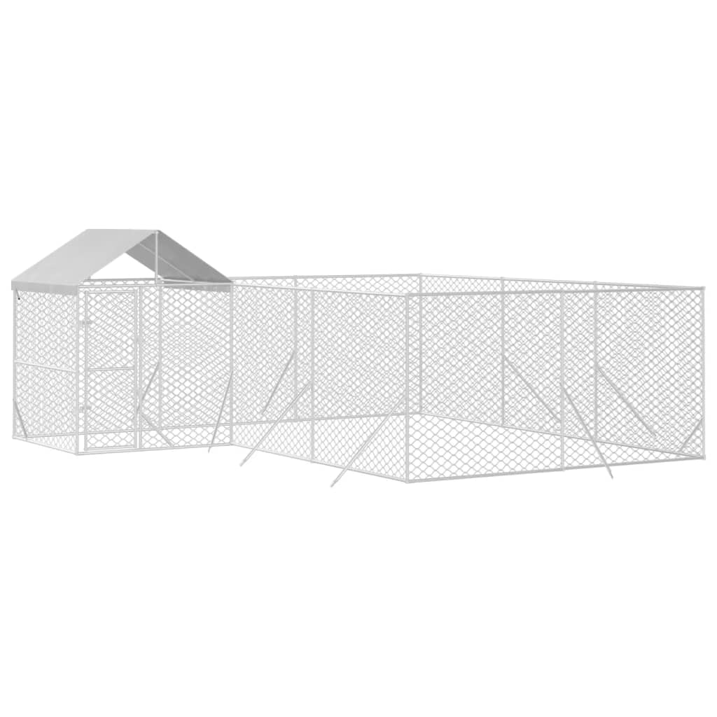 Outdoor Dog Kennel With Roof Silver 6X6X2.5 M
