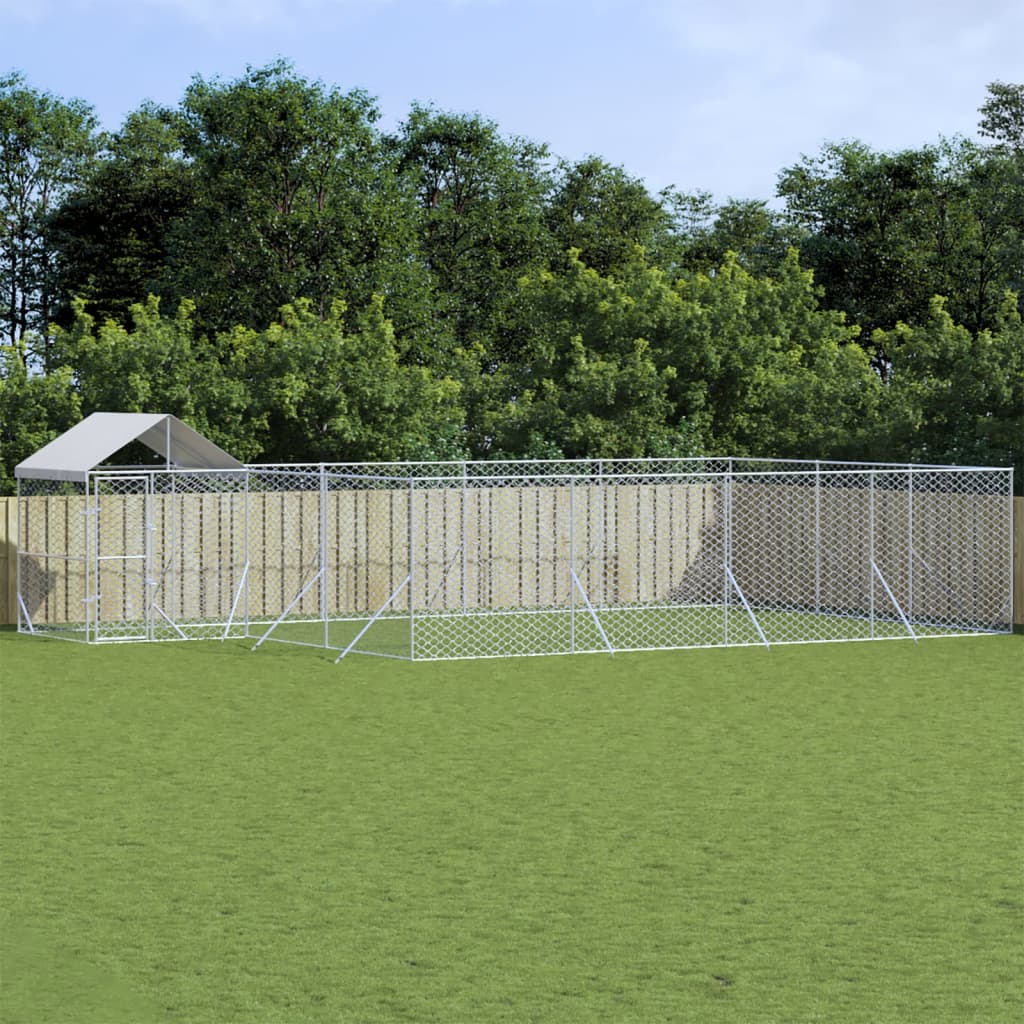 Outdoor Dog Kennel with Roof Silver 10x6x2.5 m