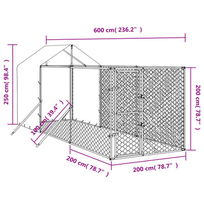 Outdoor Dog Kennel With Roof Silver 2X6X2.5 M