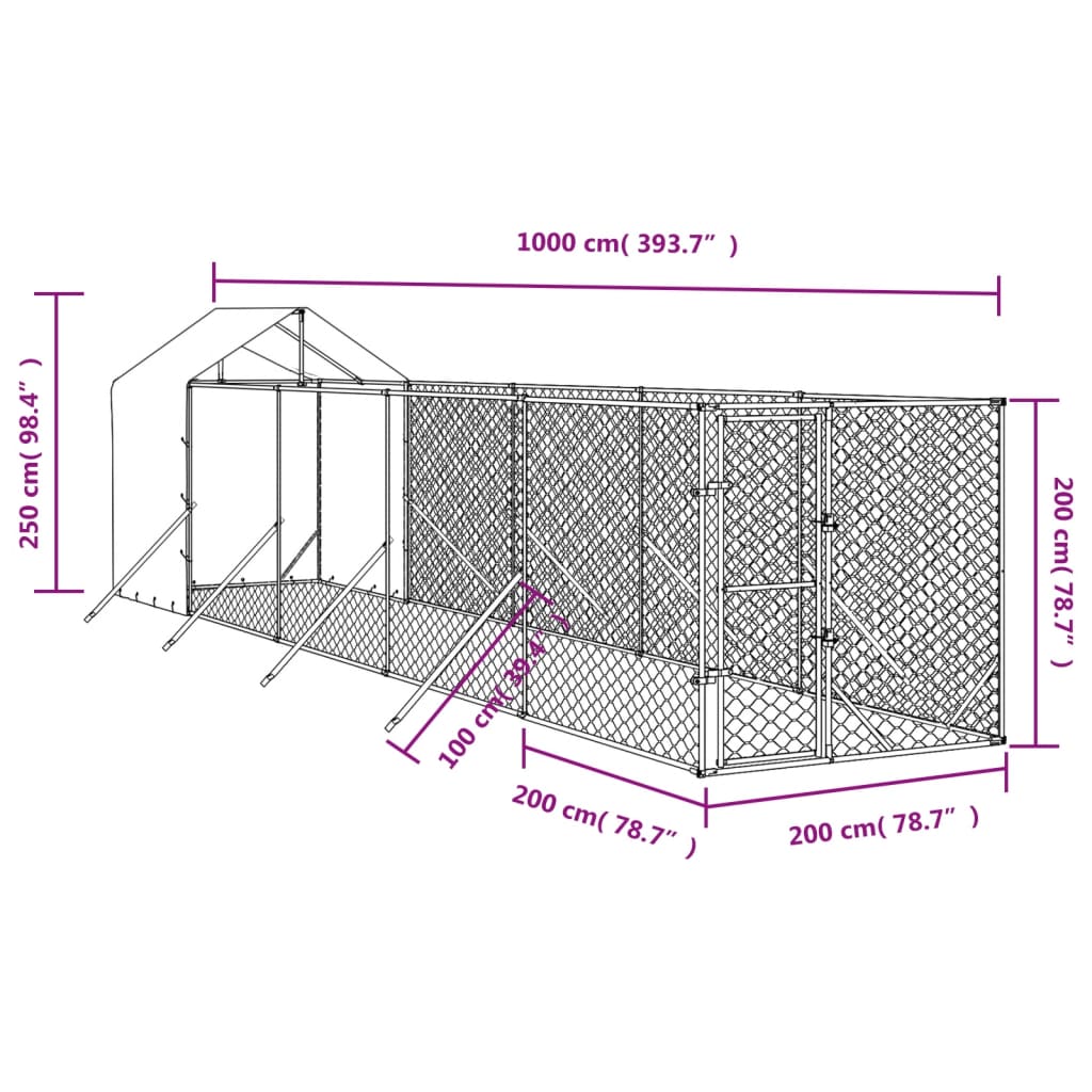 Outdoor Dog Kennel With Roof Silver 2X10X2.5 M