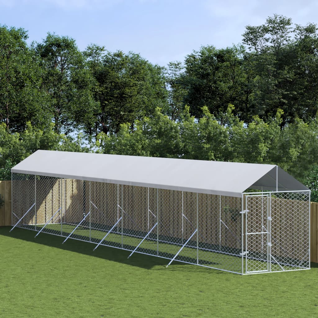 Outdoor Dog Kennel with Roof Silver 2x14x2.5 m