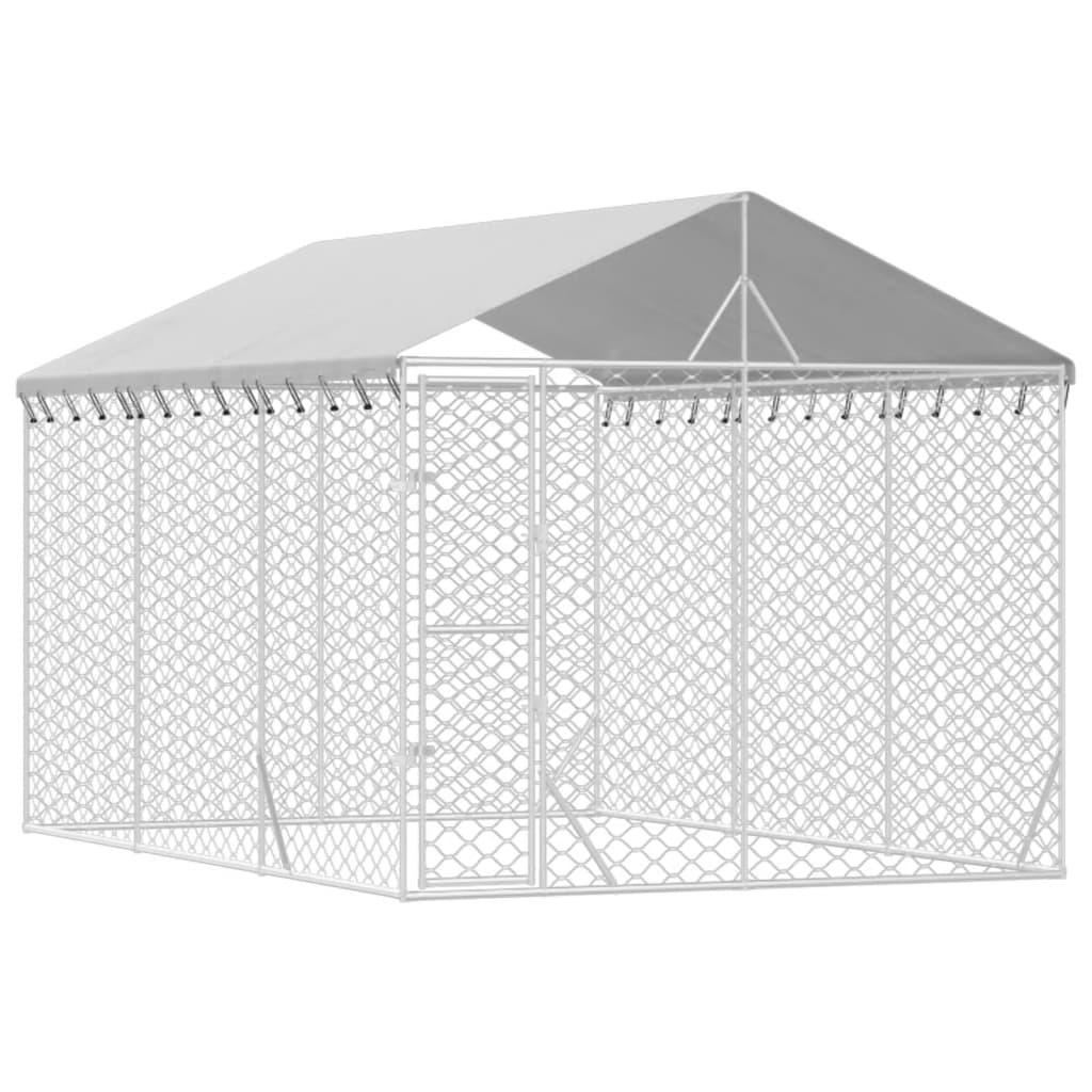 Outdoor Dog Kennel With Roof Silver 3X4.5X2.5 M