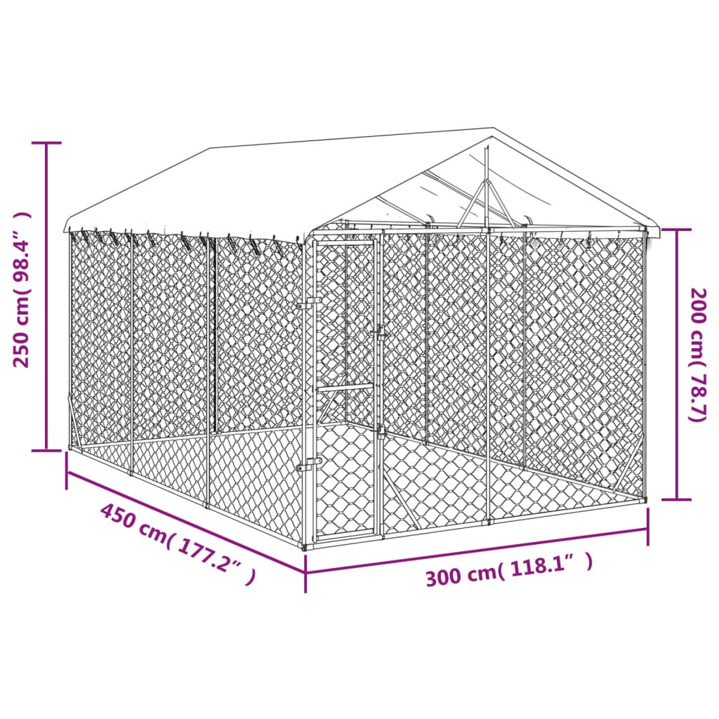 Outdoor Dog Kennel With Roof Silver 3X4.5X2.5 M