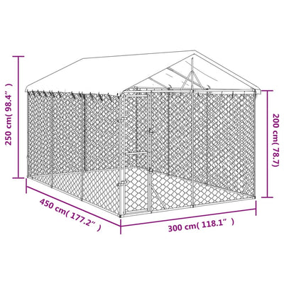 Outdoor Dog Kennel With Roof Silver 3X4.5X2.5 M