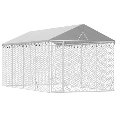 Outdoor Dog Kennel With Roof Silver 3X6X2.5 M