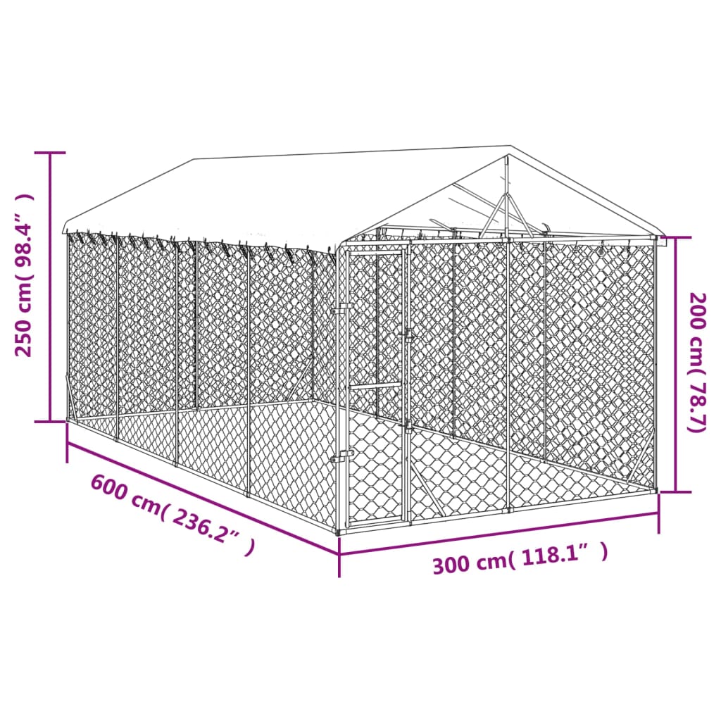 Outdoor Dog Kennel With Roof Silver 3X6X2.5 M