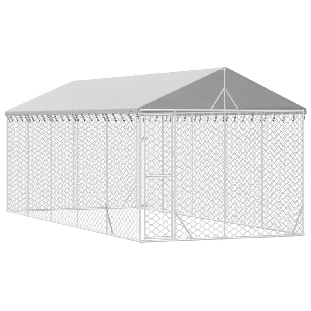 Outdoor Dog Kennel With Roof Silver 3X7.5X2.5 M