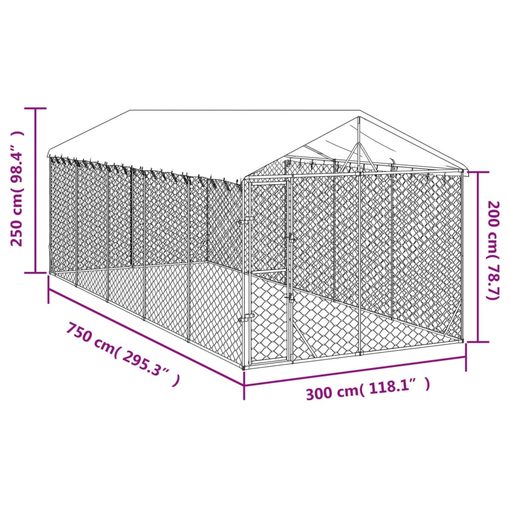Outdoor Dog Kennel With Roof Silver 3X7.5X2.5 M
