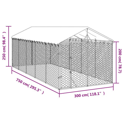 Outdoor Dog Kennel With Roof Silver 3X7.5X2.5 M
