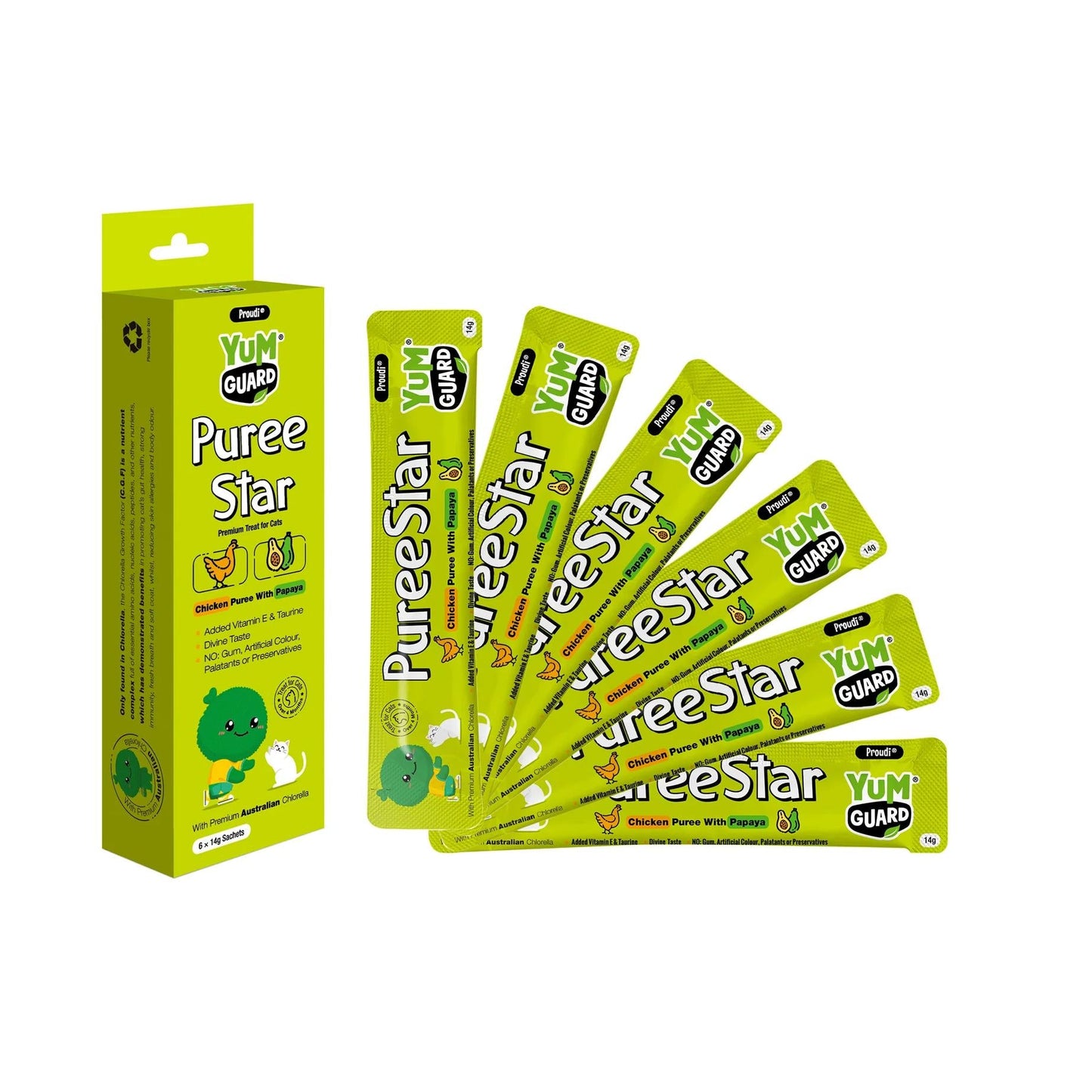 Yumguard Puree Star Chicken With Papaya Cat Treat 6X14g