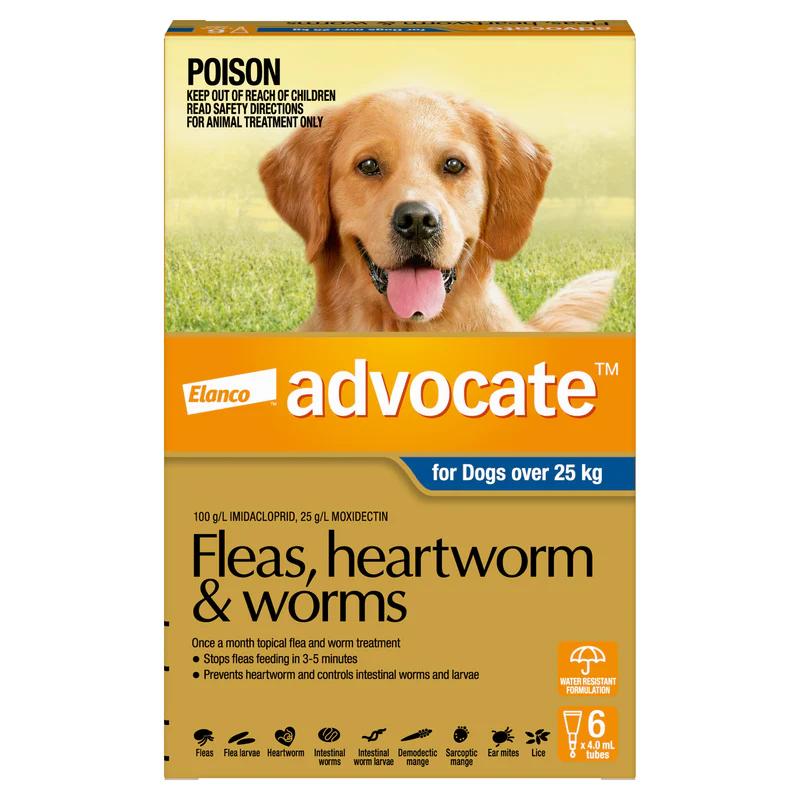 Advocate Flea Heartworm And Worm Treatment For Dogs 25kg Blue 6 Pack