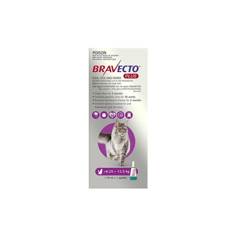 Bravecto Plus For Large Cats 6.25 - 12.5kg (Purple)