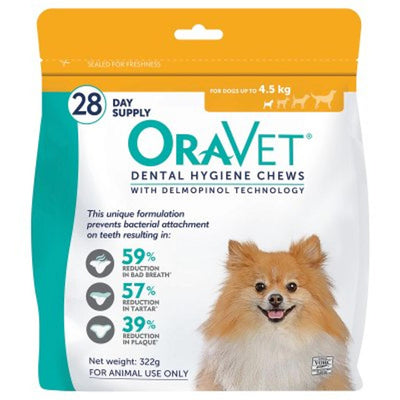 Oravet Plaque & Tartar Control Chews For Extra Small Dogs Up To 4.5kg 28 Pack Yellow