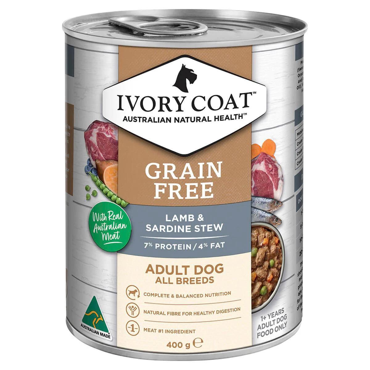 Ivory Coat Grain Free Lamb And Sardine Stew Adult Dog Wet Food 12X400g