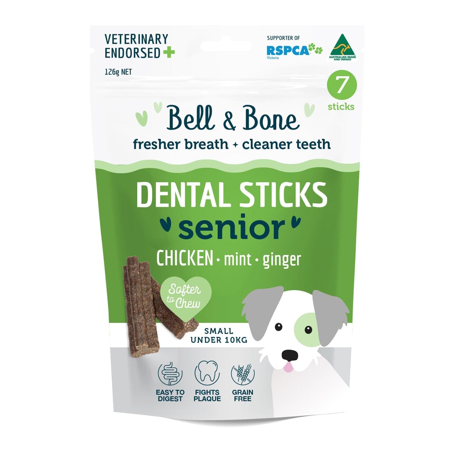 Bell & Bone Senior Dental Sticks For Small Dogs Chicken, Mint & Ginger 7 Pack