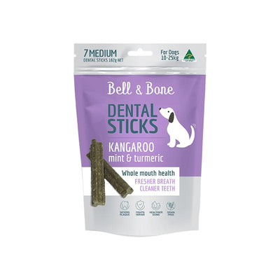 Bell & Bone Medium Dental Stick Kangaroo Mint Turmeric 7 Pack