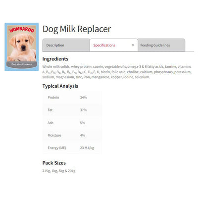 Wombaroo Dog Milk 20kg