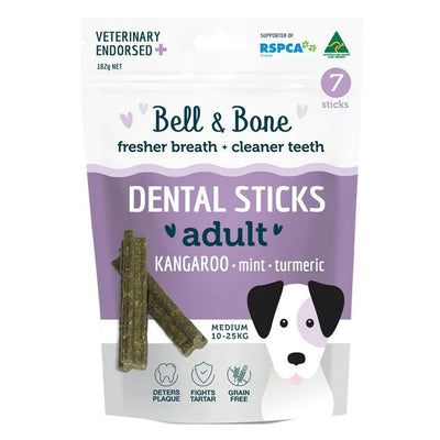 Bell & Bone Medium Dental Stick Kangaroo Mint Turmeric 7 Pack