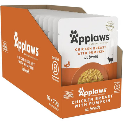 APPLAWS CAT BROTH POUCH - CHKN & PMPKN 70G 16PK
