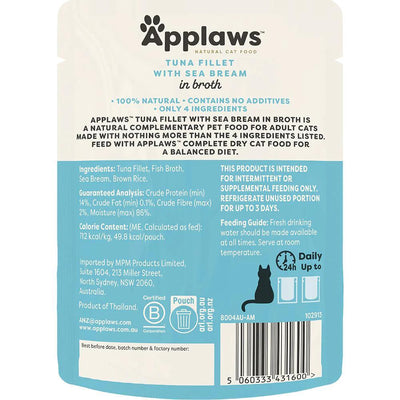 Applaws 16 Pack Cat Broth Pouch - Tuna Sea Bream 70g