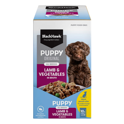 BLACK HAWK PUPPY LAMB & VEGETABLES 130G 10PK