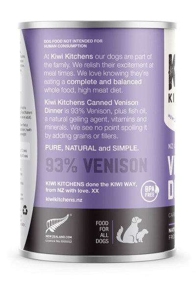 Kiwi Kitchens Canned Dog Food Venison Dinner 9X375g