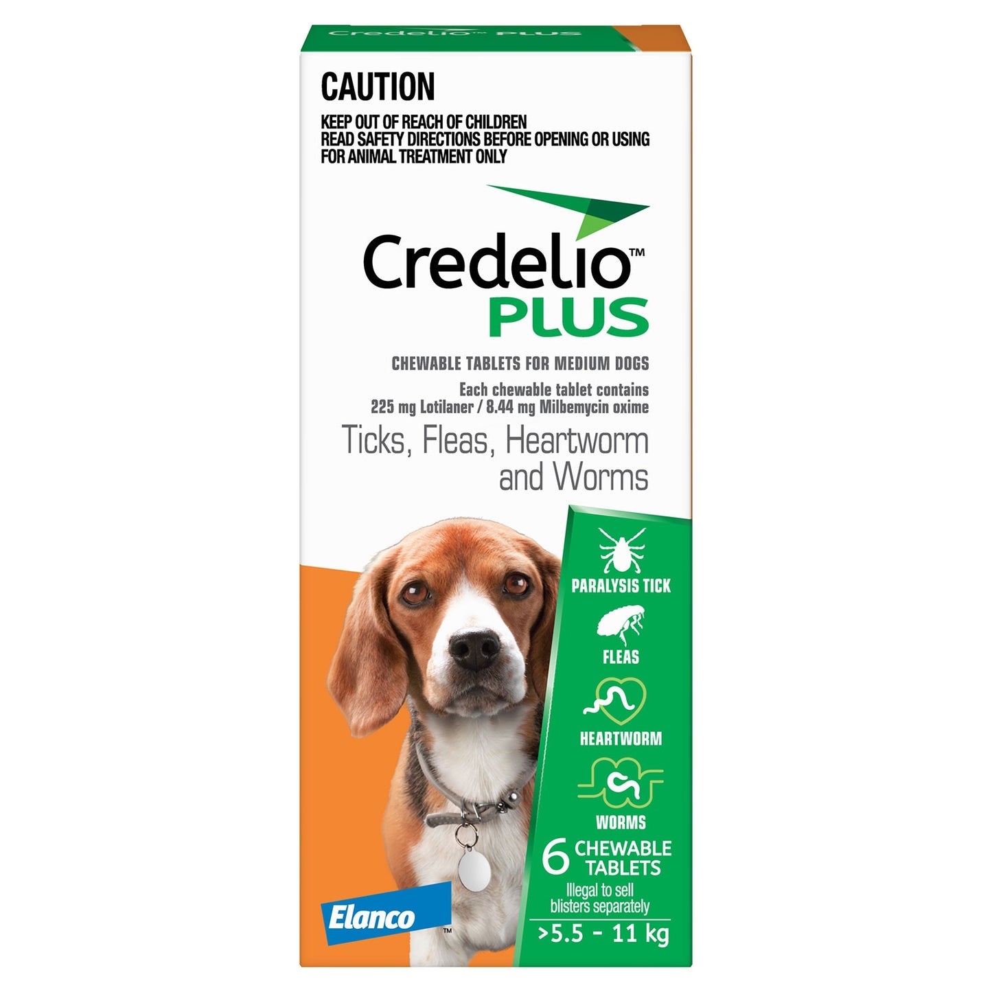 Credelio Plus For Medium Dogs 5.5-11kg Orange 6 Pack