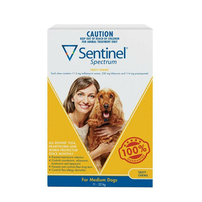 Sentinel Spectrum Yellow Flea And Worming Chews For Dogs 11-22kg 6 Pack