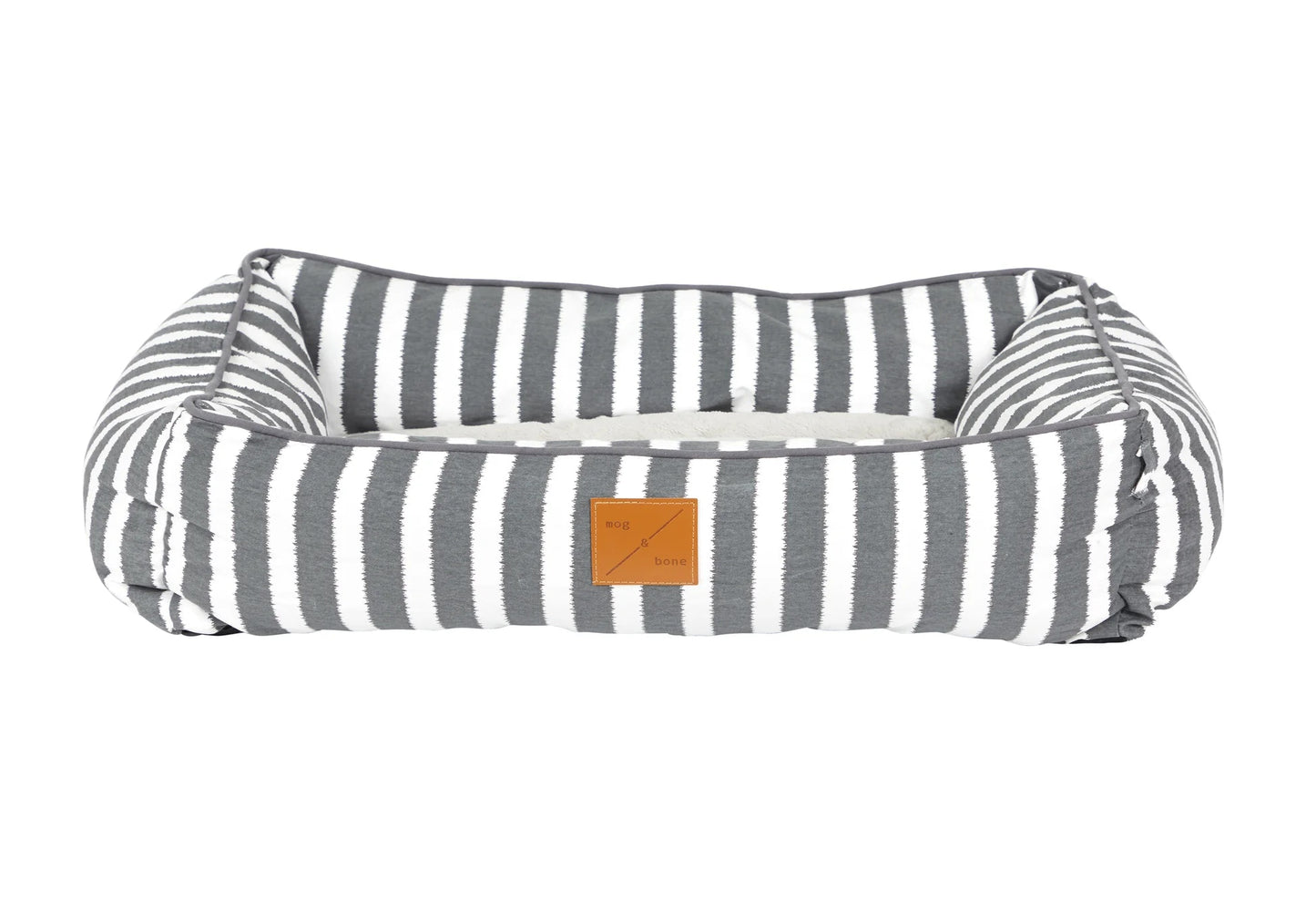 Mog & Bone Bolster Dog Bed - Charcoal Hampton Stripe Small