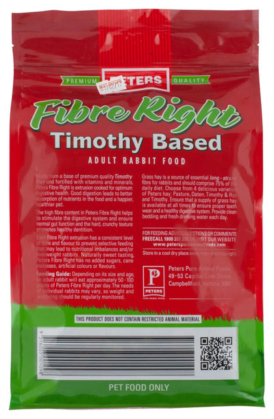 Peters Fibre Right Timothy Based Adult Rabbit Food 1kg