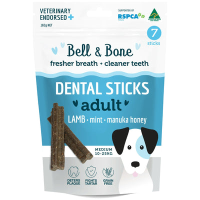 Bell & Bone Medium Dental Stick Lamb Mint Manuka Dog Treat 7 Pack