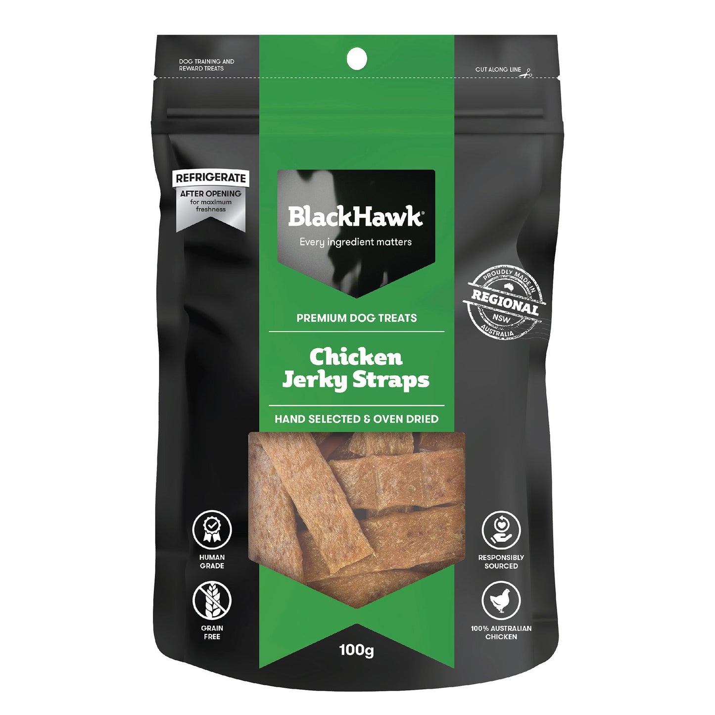 Black Hawk Dog Treats Chicken Jerky Straps 100g