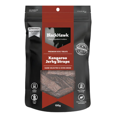 Black Hawk Dog Treats Kangaroo Jerky Straps 100g