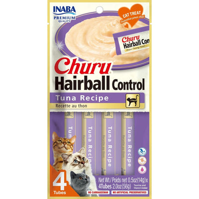INABA CAT CHURU PUREE HAIRBALL CONTROL TUNA 56G 6PK