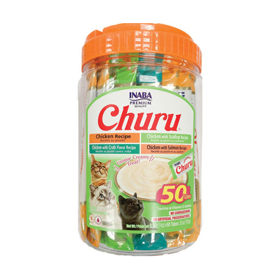INABA CAT CHURU PUREE CHICKEN SEAFOOD VARIETIES 50PK TUB