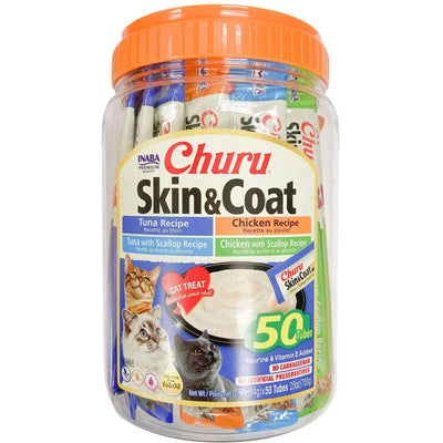 INABA CAT CHURU PUREE SKIN & COAT VARIETIES 50PK TUB