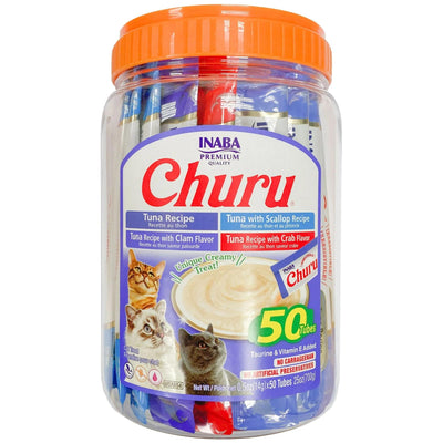 INABA CAT CHURU PUREE TUNA SEAFOOD VARIETIES 50PK TUB