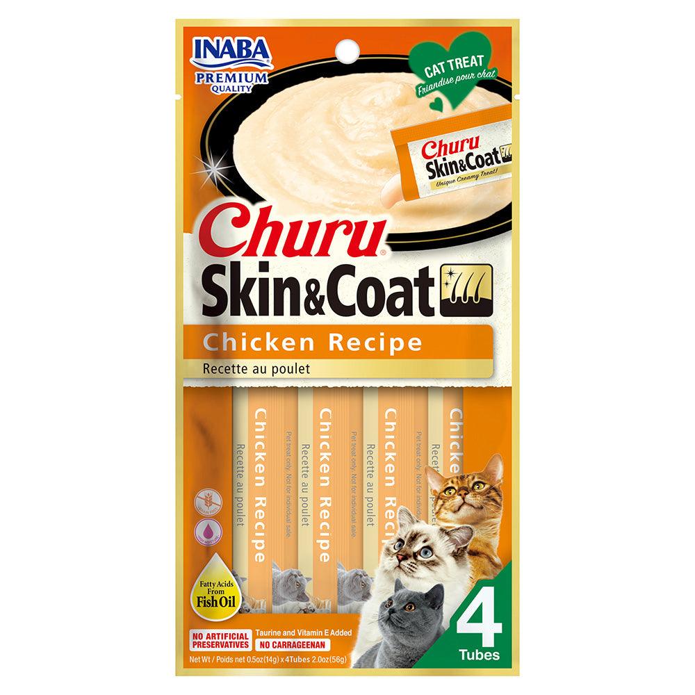 INABA CAT CHURU PUREE SKIN & COAT CHICKEN 56G 6PK