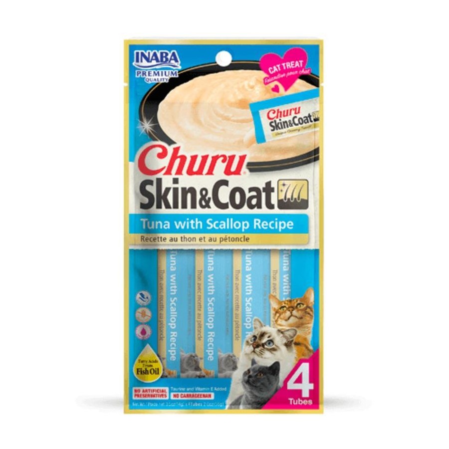 INABA CAT CHURU PUREE SKIN & COAT TUNA SCALLOP 56G 6PK
