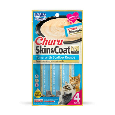 INABA CAT CHURU PUREE SKIN & COAT TUNA SCALLOP 56G 6PK