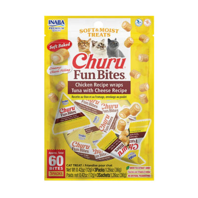 INABA CAT CHURU FUN BITE CHKN WRAP TUNA CHEESE 36G 6PK