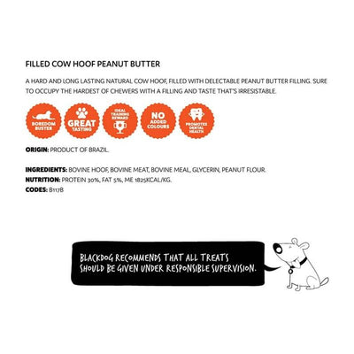 Black Dog Filled Cow Hoof - Peanut Butter