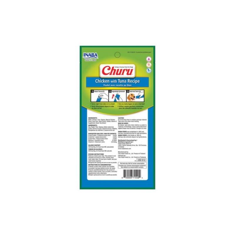 Inaba Churu Creamy Puree Chicken With Tuna Recipe Dog Treat Tubes 6 X 56g