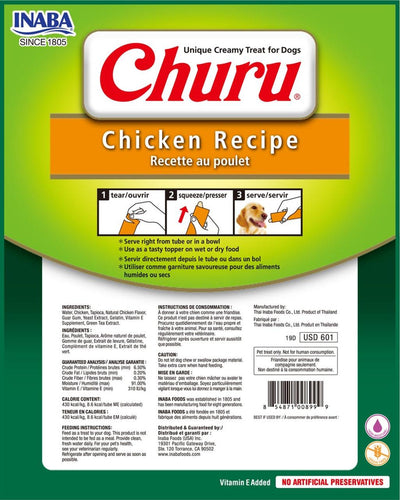 Inaba Churu Creamy Puree Chicken With Vegetables Dog Treat Tubes 6 X 160g