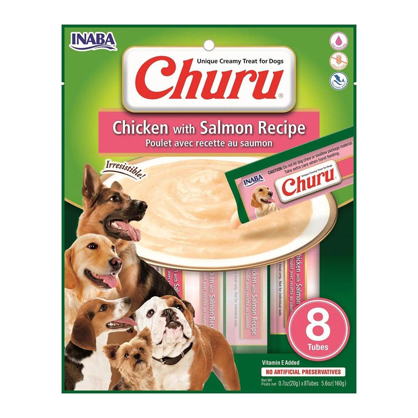 Inaba Dog Churu Puree 8P Chicken W Salmon 160g 6pk