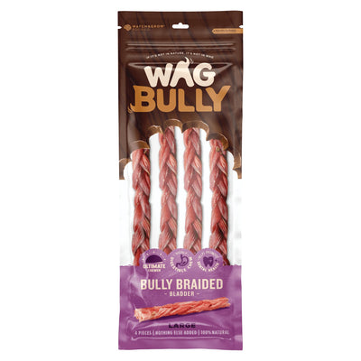 WAG BRAIDED BULLY STICK LARGE 4 PACK