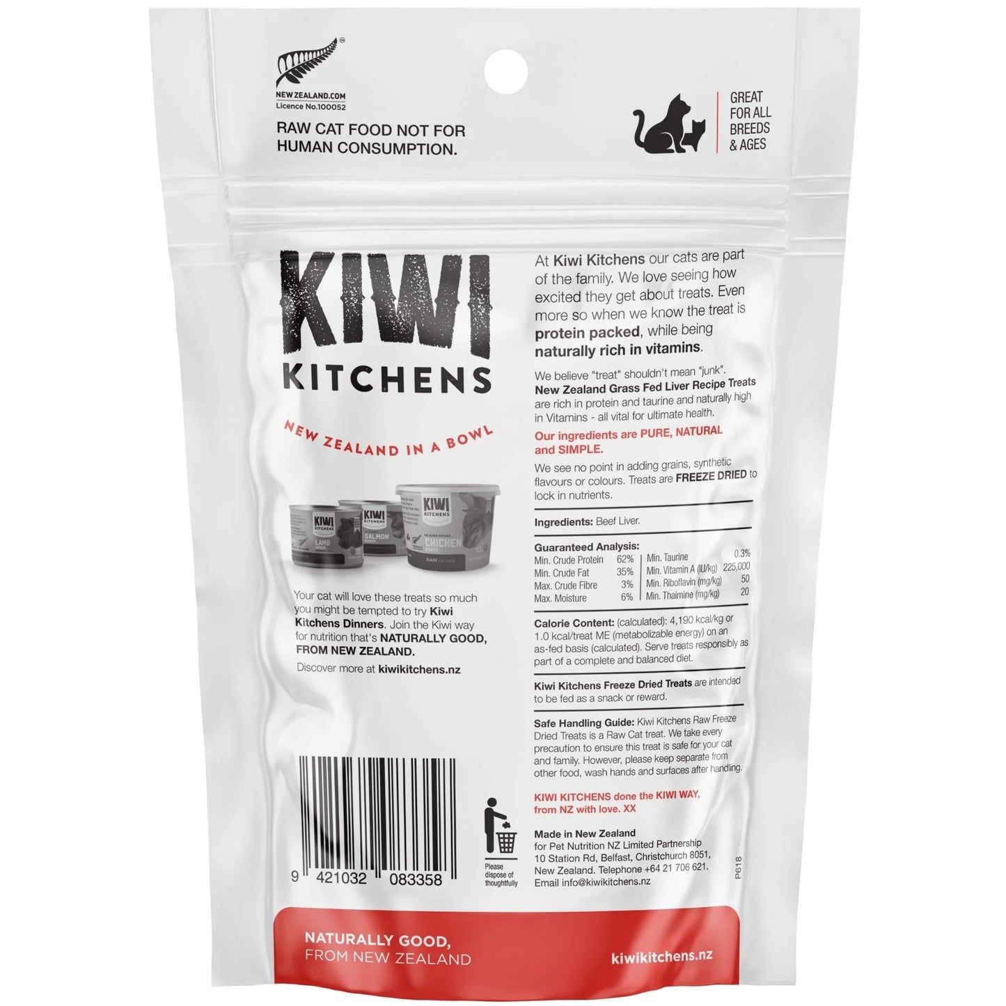 Kiwi Kitchens Freeze Dried Beef Liver Cat Treat 30g