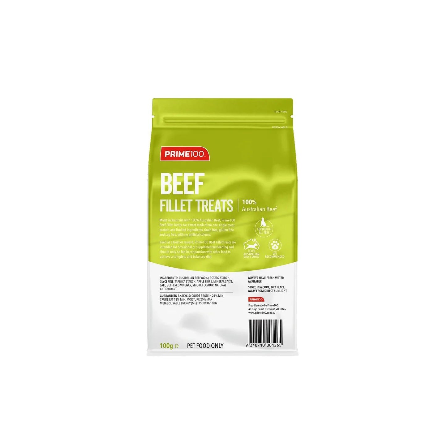 Prime100 Fillet Beef Treats 100g