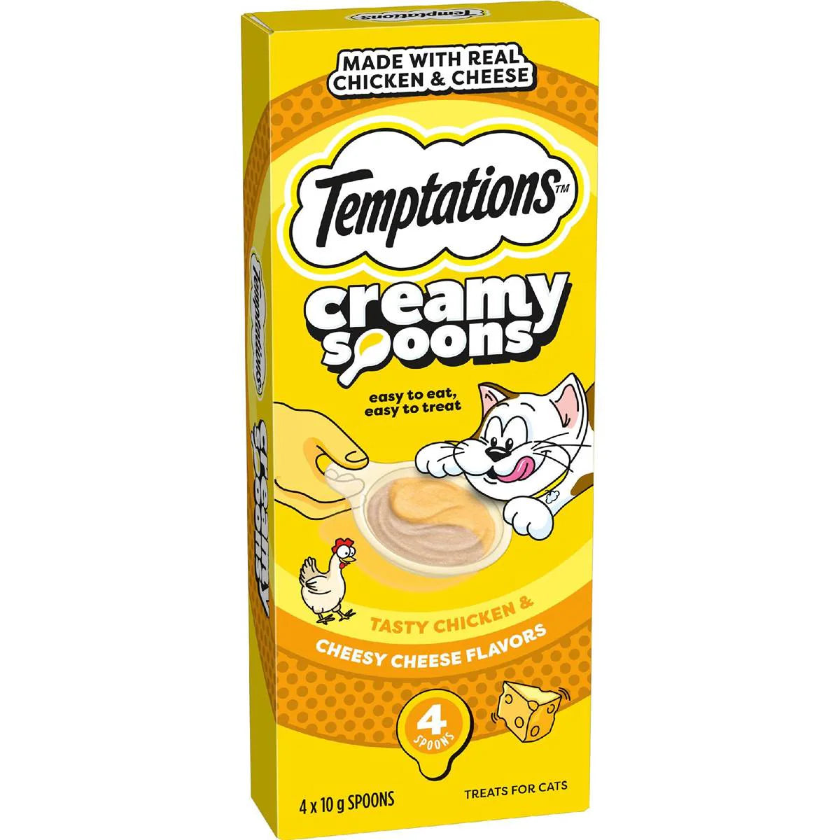 Temptations 4 Pack Creamy Spoons Tasty Chicken And Cheesy Cheese Flavour
