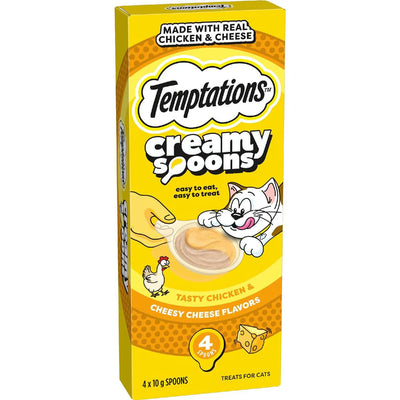 Temptations 4 Pack Creamy Spoons Tasty Chicken And Cheesy Cheese Flavour